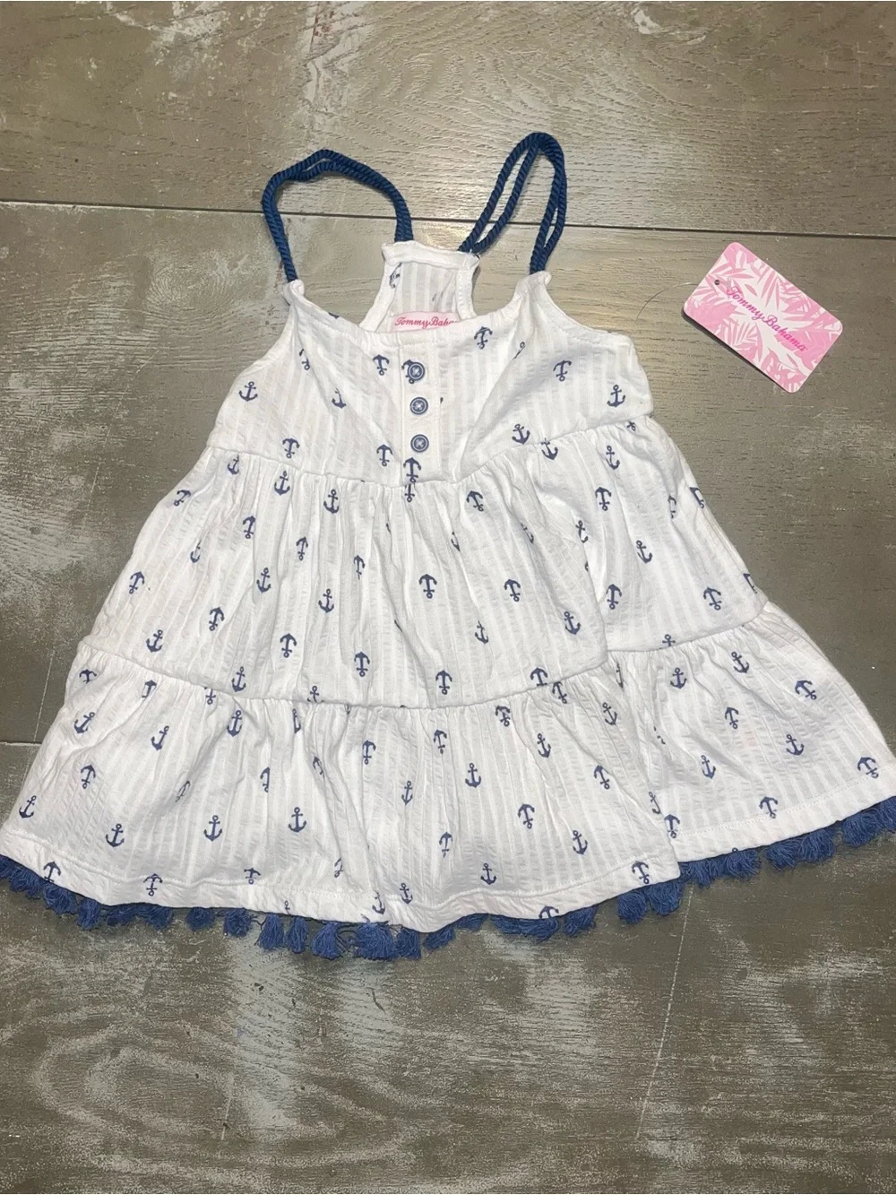 Tommy Bahama White Navy Blue Anchor Sun Dress Spaghetti Straps NWT Girls 3T